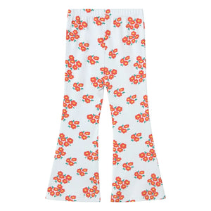 Tinycottons - Pantalones acampanados de algodón orgánico acanalado con estampado floral | Azul claro