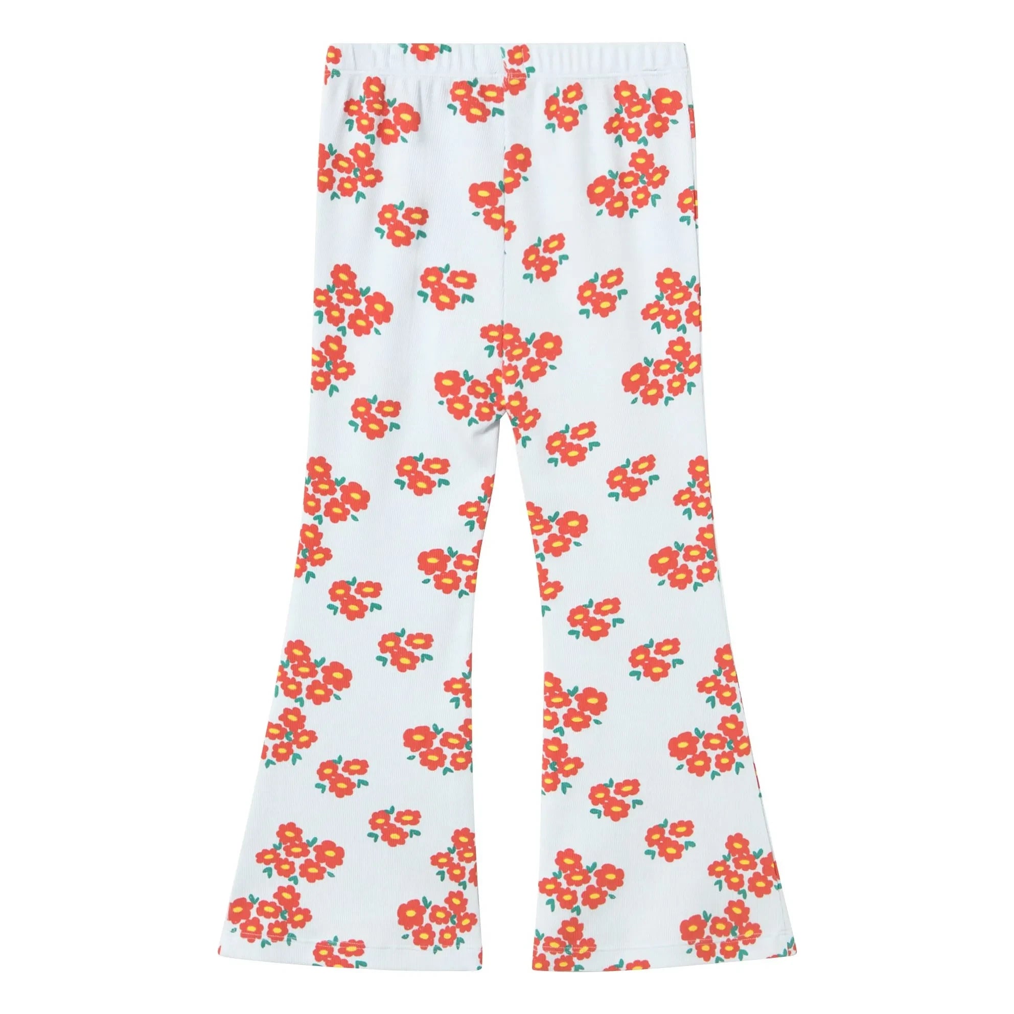 Tinycottons - Pantalones acampanados de algodón orgánico acanalado con estampado floral | Azul claro