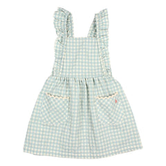 Búho - Vestido de algodón orgánico seersucker con estampado de cuadros Gingham | Aqua