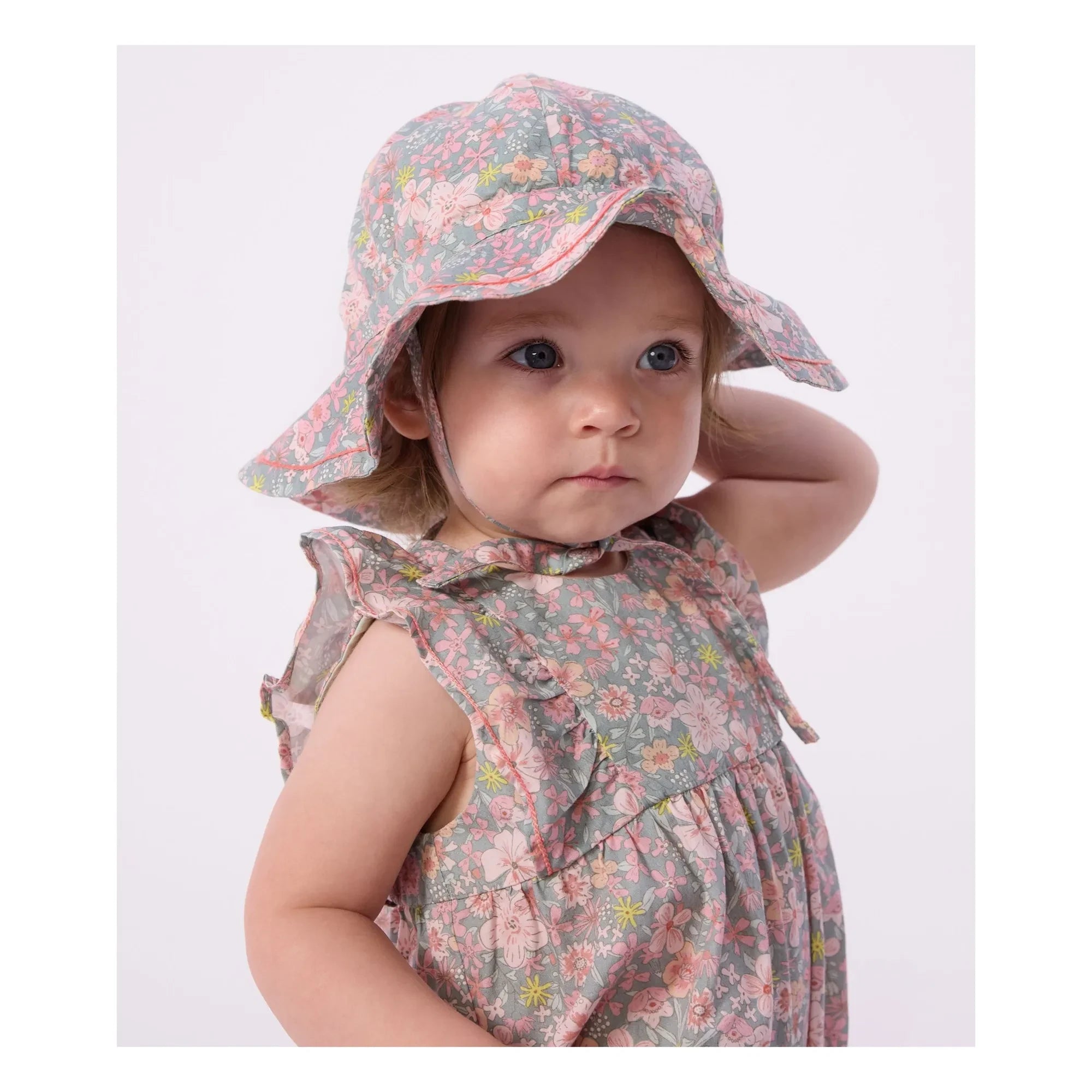 Petit Bateau - Peto de popelina de algodón orgánico con estampado floral | Azul grisáceo