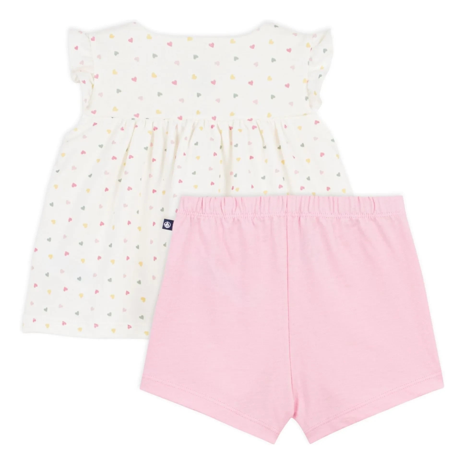 Petit Bateau - Conjunto de camiseta y pantalón corto de algodón orgánico con corazones | Blanco