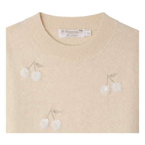 Bonpoint - Jersey de lana de manga corta con lentejuelas de cerezas Leola | Beige rosado