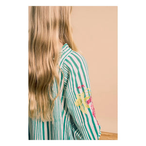 Maison Mangostan - Vestido a Rayas con Mangas Abullonadas | Verde