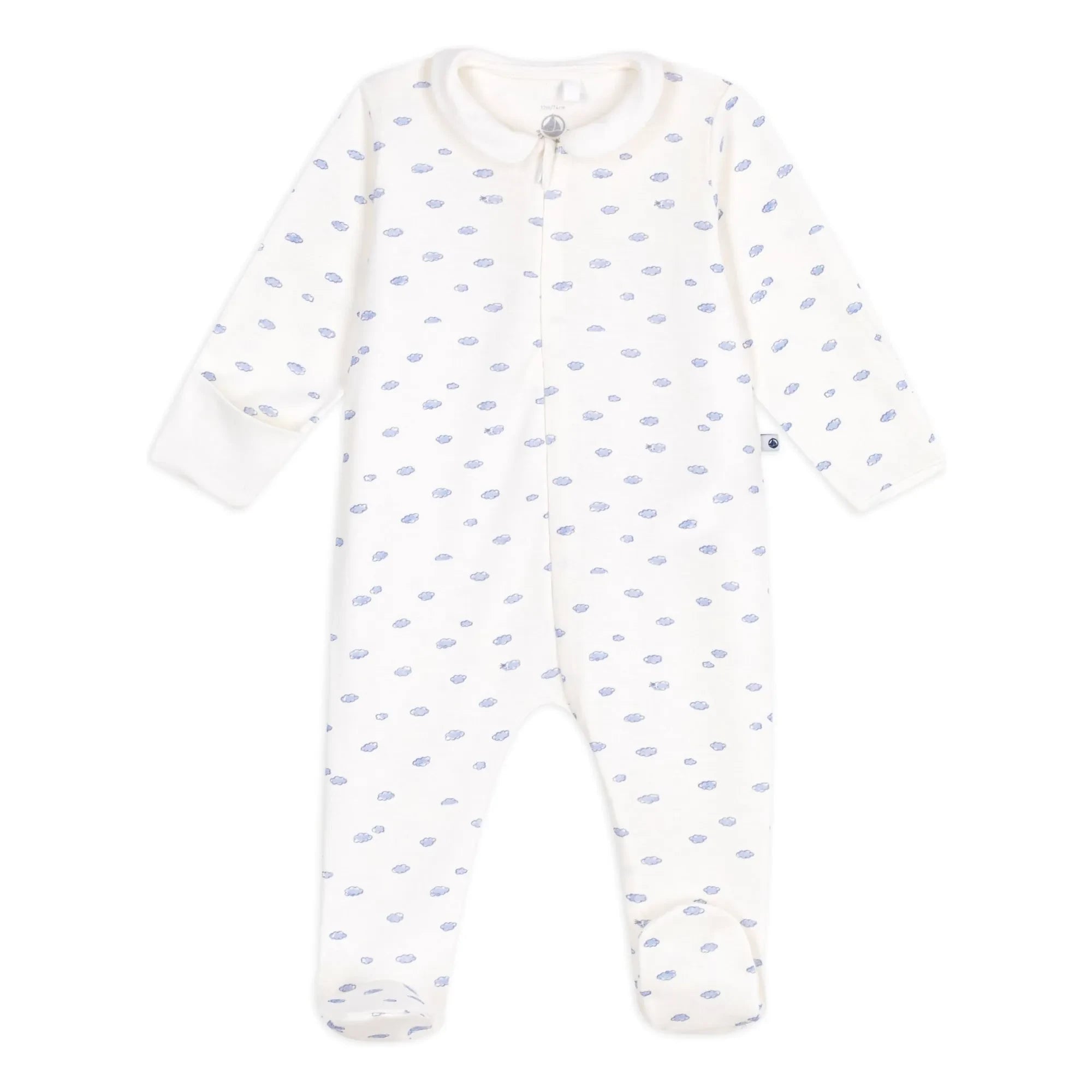 Petit Bateau - Pijama Dors Bien de algodón orgánico con cremallera Nubes | Blanco