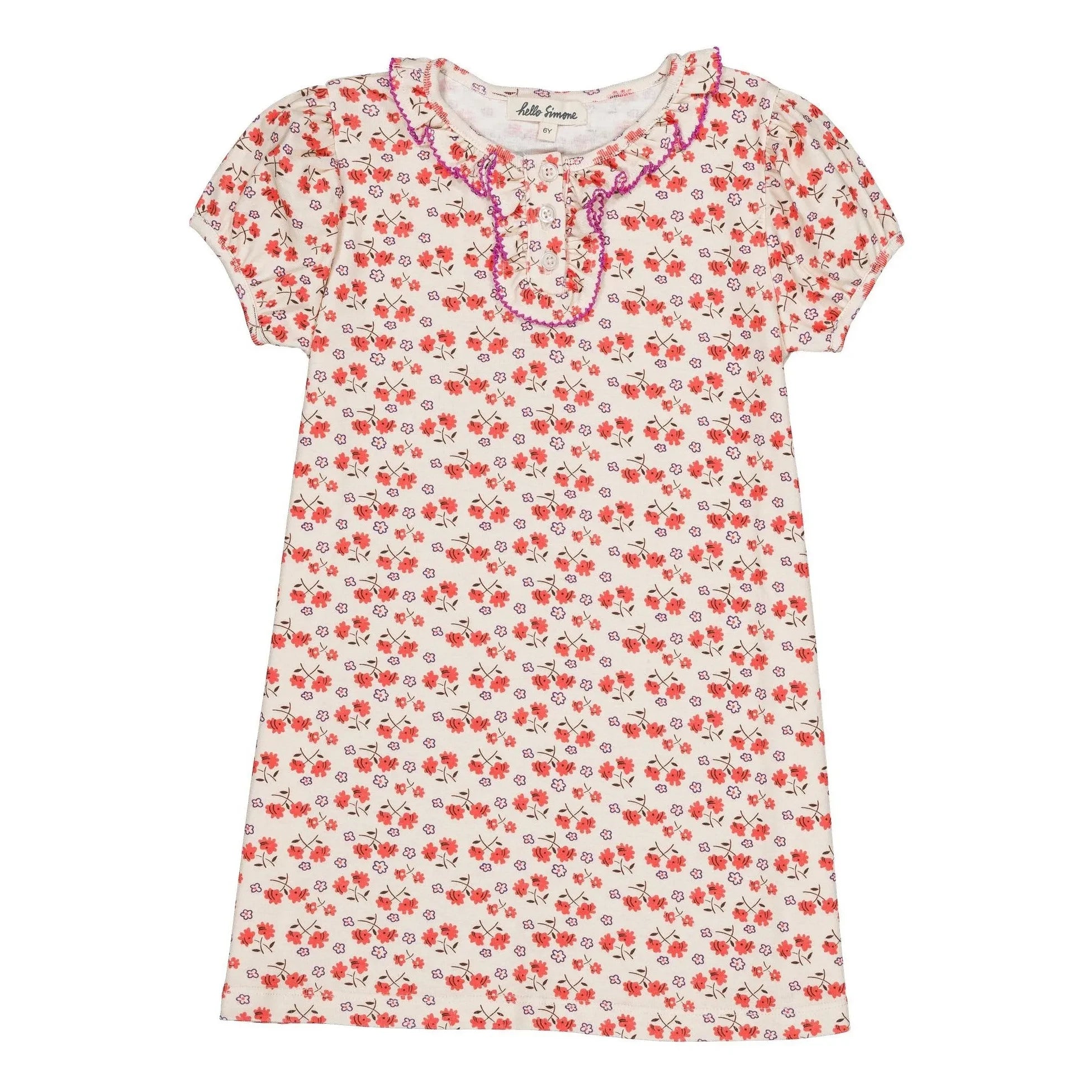 Hello Simone - Vestido de tulipanes florales de algodón orgánico | Blanco