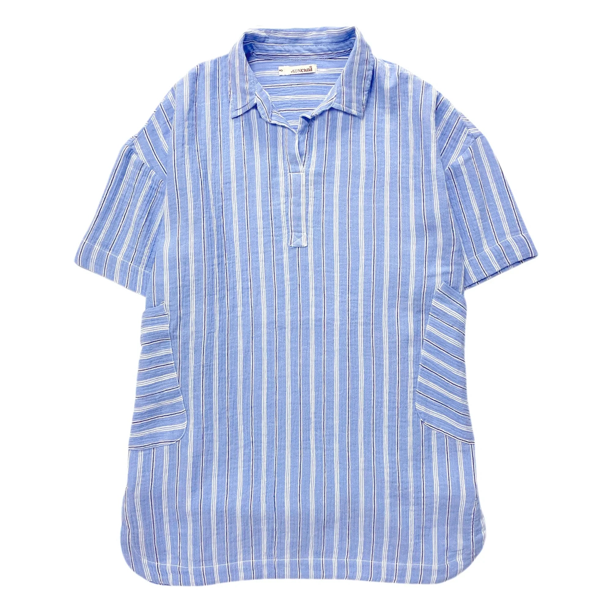 Sunchild - Vestido camisero de algodón orgánico a rayas Cadaqués | Azul