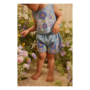 Louise Misha - Top bordado Albane Algodón orgánico | Azul