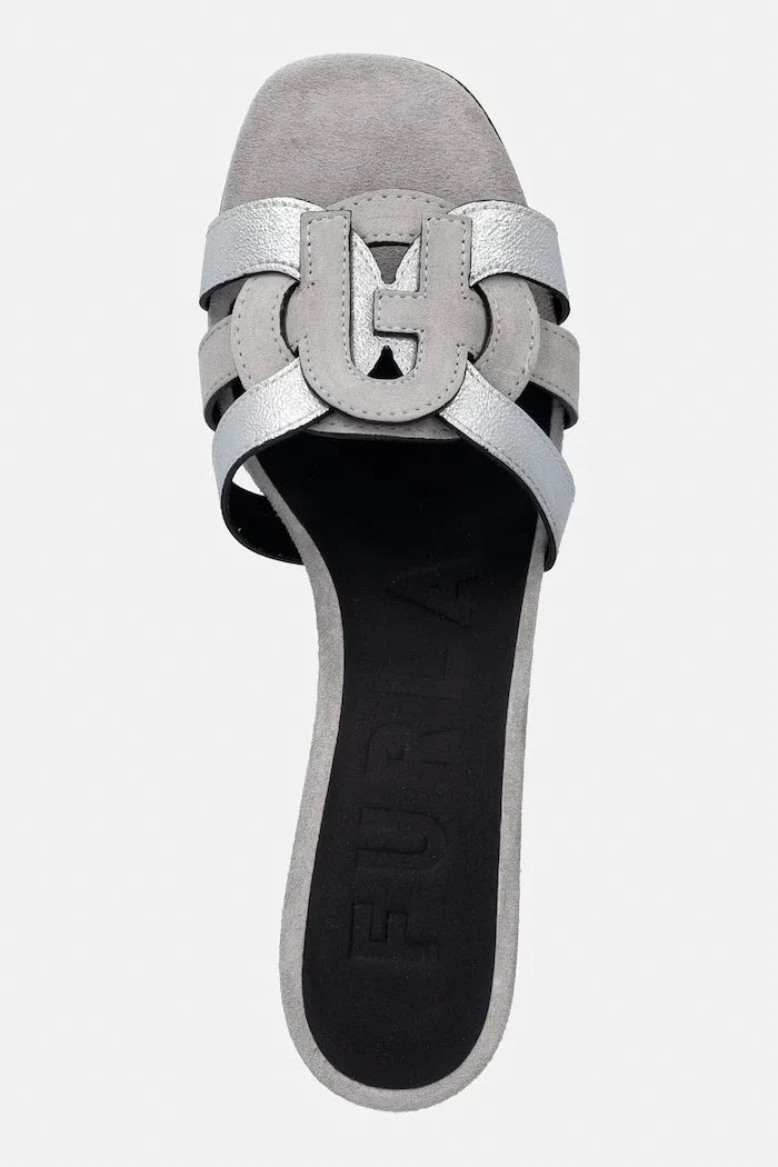 Mule de cuero Furla Cilindro de tacón bajo para mujer