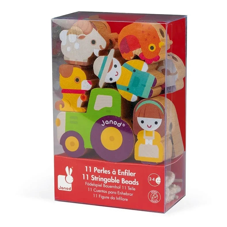 Janod - Perlas de madera de granja - Set de 11