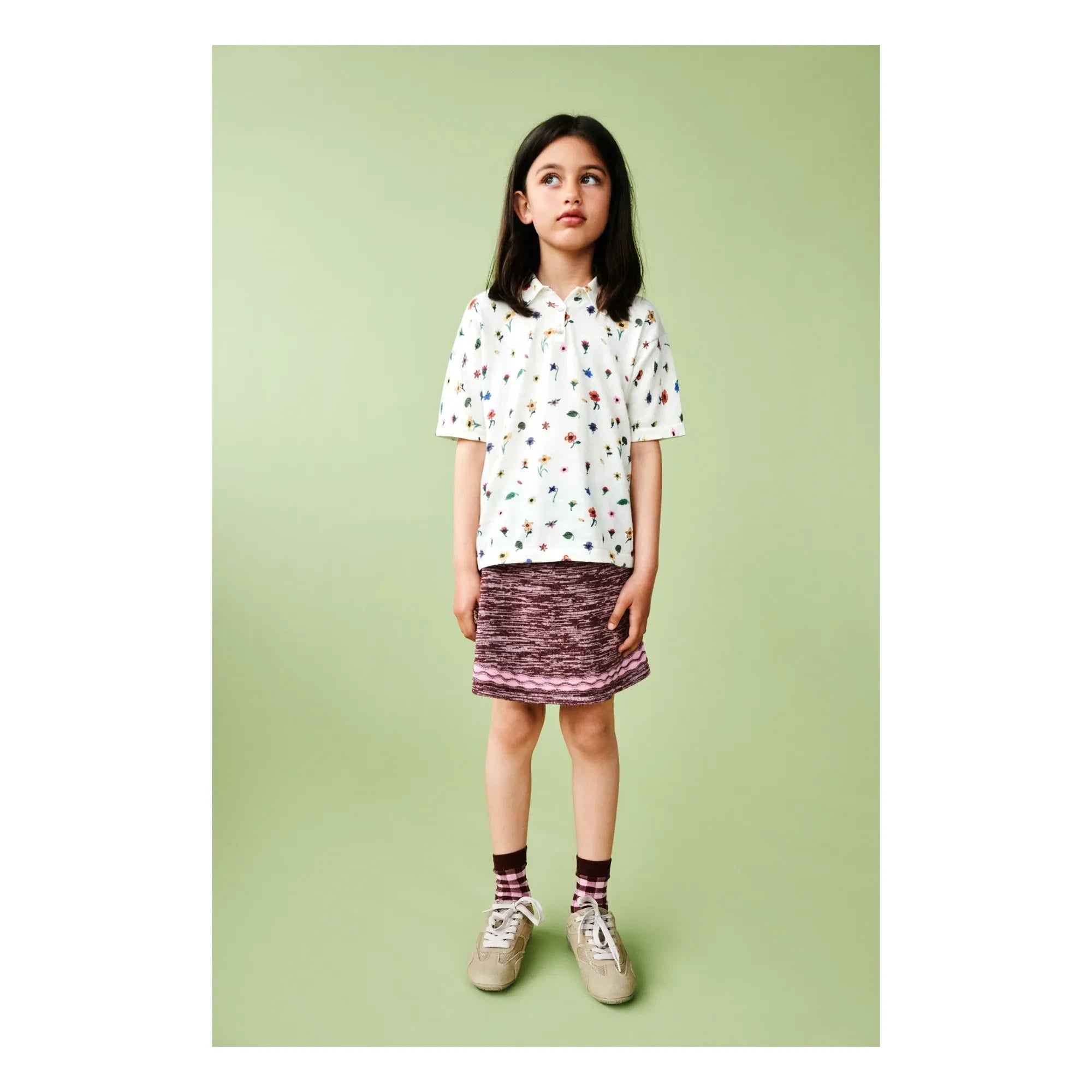 FUB - Polo con estampado floral Malla extrafina Algodón orgánico | Crudo