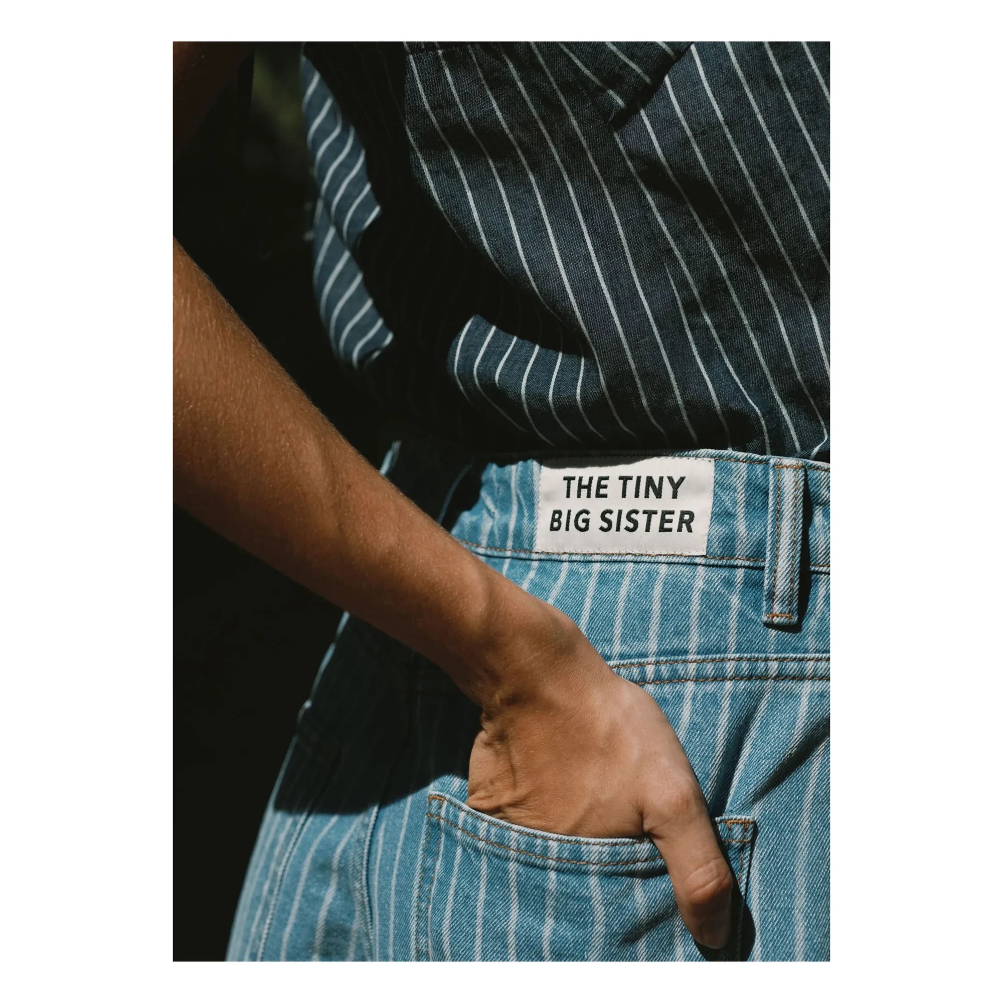 The Tiny Big Sister - Short de rayas de algodón | Azul denim