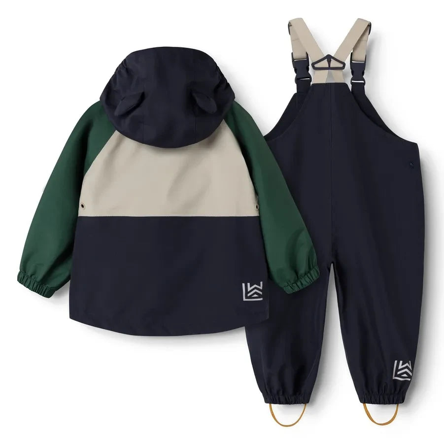 Liewood - Conjunto de lluvia Manu Colorblock fabricado con fibras recicladas | Verde oscuro