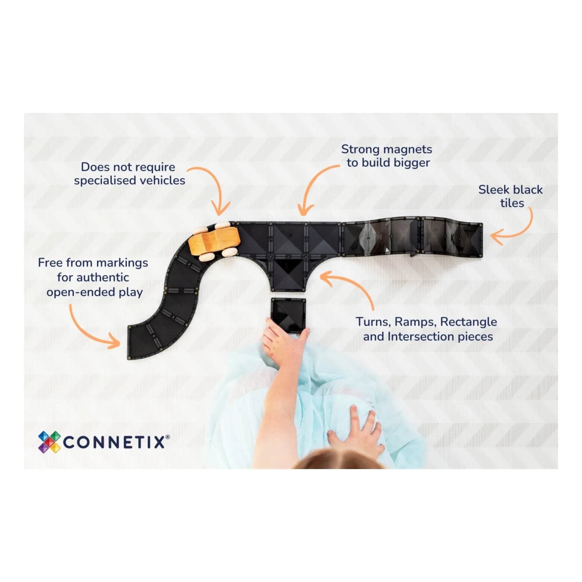 Connetix - Pack creativo de carreteras - 48 piezas | Negro