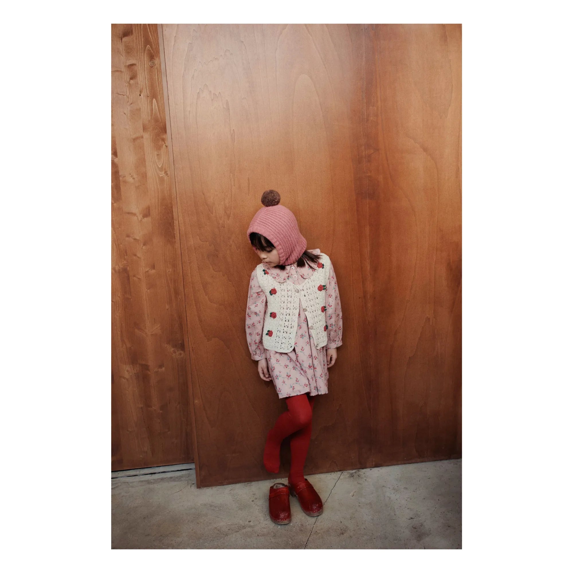 Emile et Ida - Vestido rosa con cuello Claudine floral