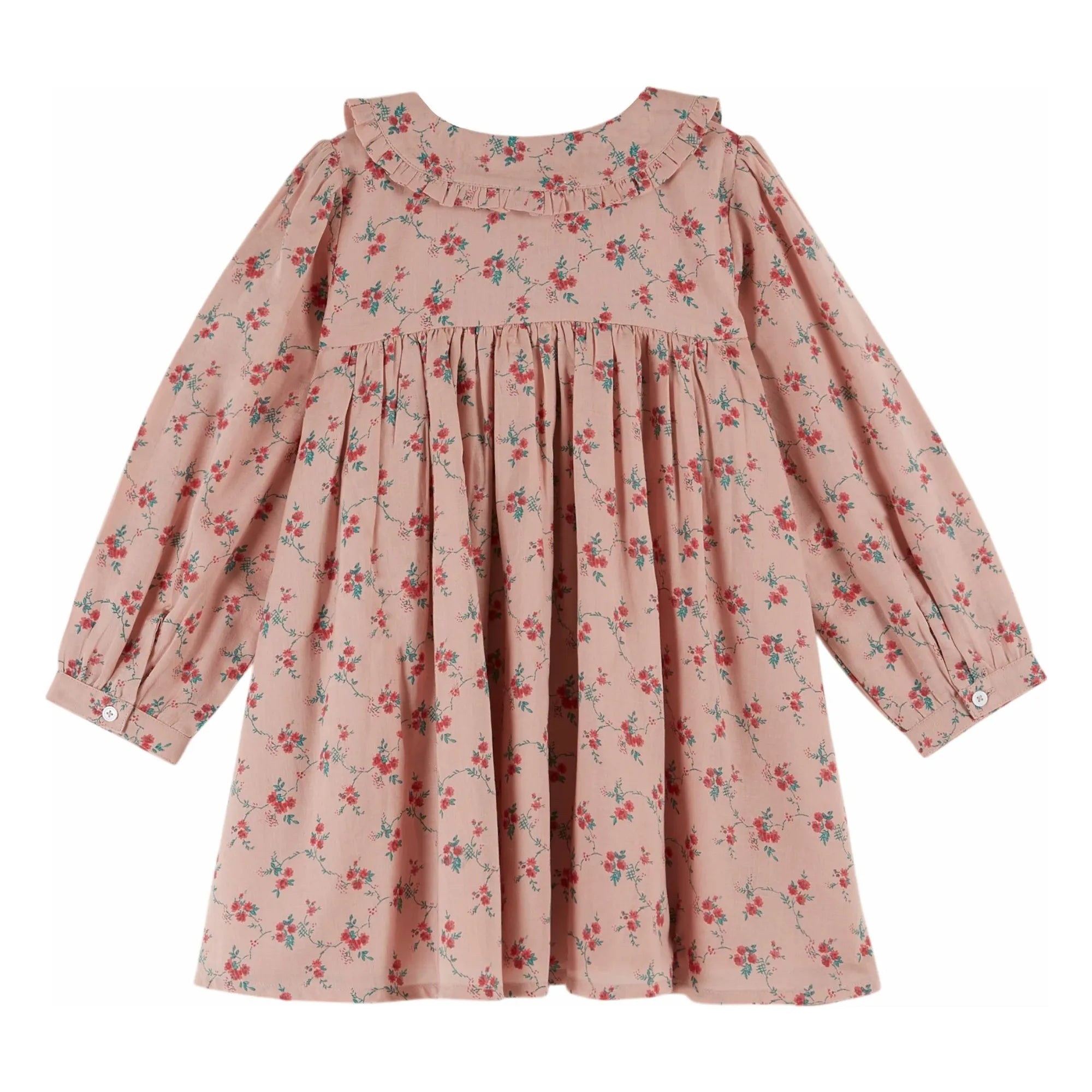 Emile et Ida - Vestido rosa con cuello Claudine floral