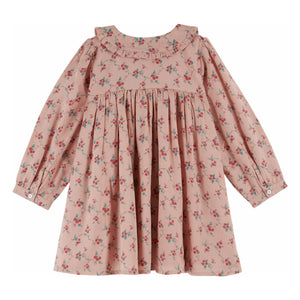 Emile et Ida - Vestido rosa con cuello Claudine floral