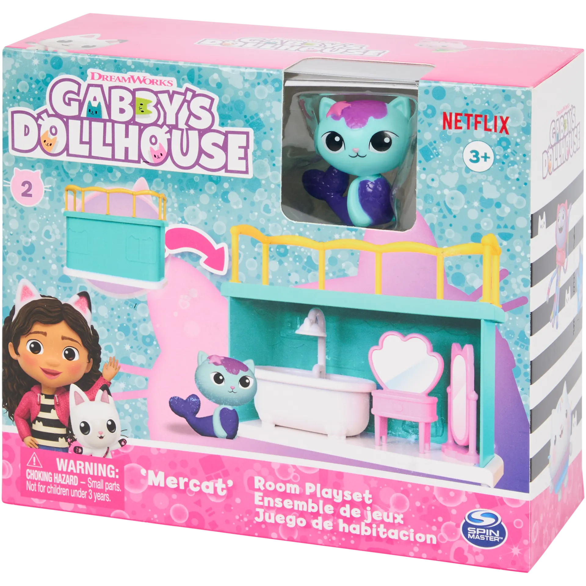 La casa de muñecas de Gabby - Juego de juguetes de aventuras de baño con Mercat