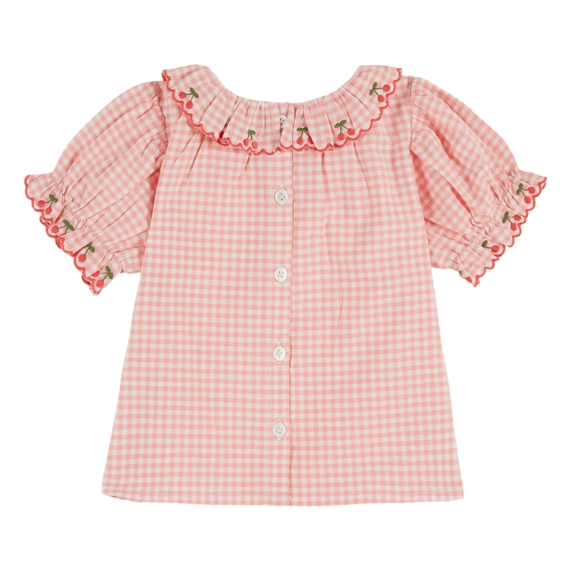 Emile et Ida - Blusa bordada con cuello vichy Algodón orgánico | Rosa