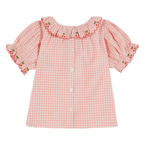 Emile et Ida - Blusa bordada con cuello vichy Algodón orgánico | Rosa