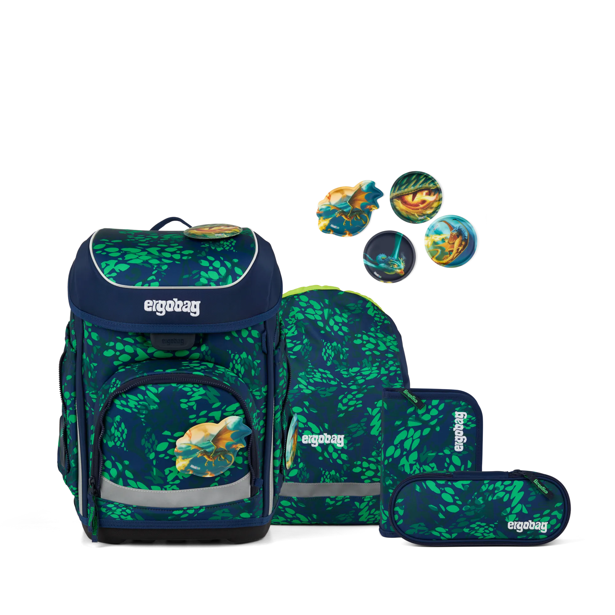 Ergobag - Mochila Escolar Cubo Set Firebear Dragón