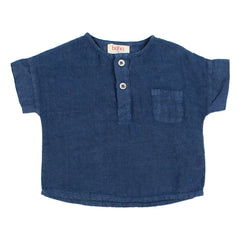 Búho - Camisa de lino para bebé | Azul marino