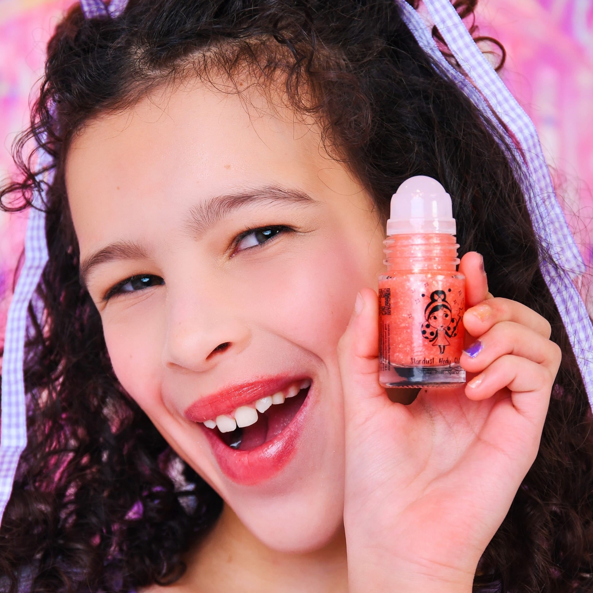 Miss Nella - Purpurina corporal con aplicador roll-on, Rosa Planeta