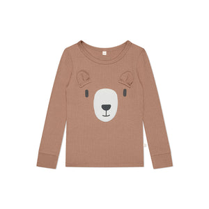 MORI Ribbed Bear Face Pyjamas - Bear + Brown-Pyjamas- | Natural Baby Shower