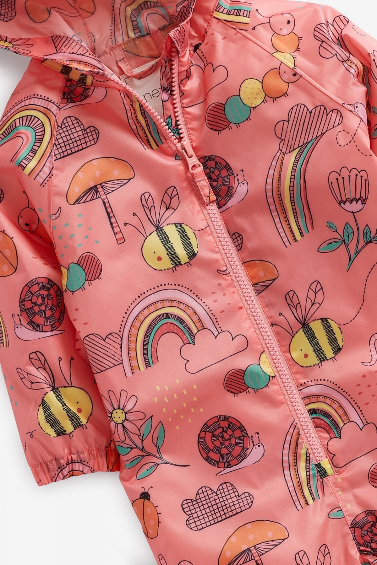 Next - Impermeable Infantil Estampado con Personajes de Color Rosa Coral - 5-6 Años