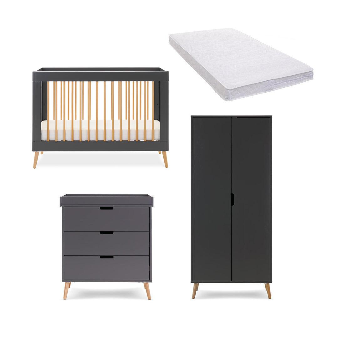 Obaby Maya Mini 3 Piece Room Set - Slate + Natural-Nursery Sets-Pocket Sprung Mattress- | Natural Baby Shower