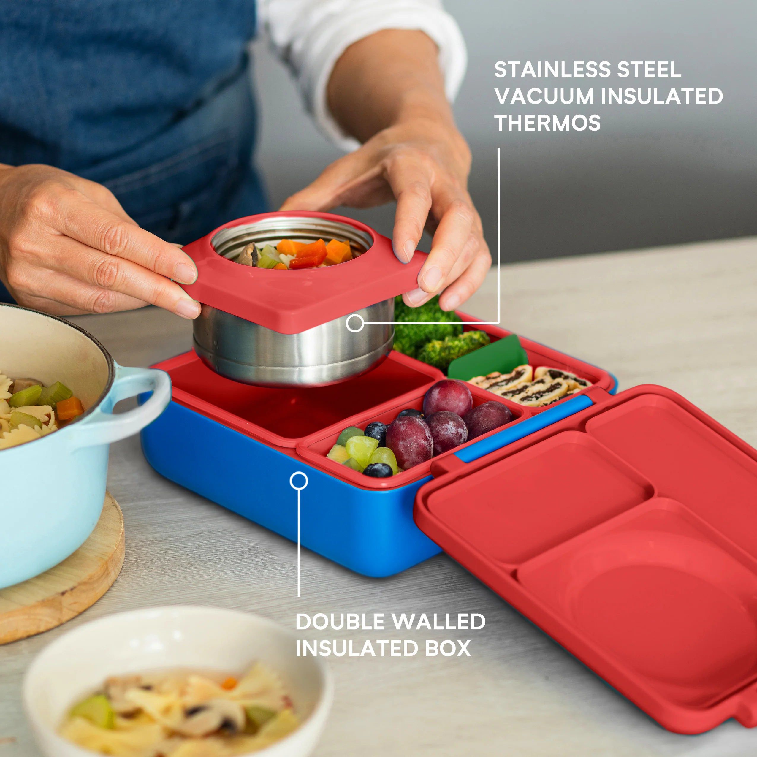 OmieBox Fiambrera Bento Roja con Aislamiento Térmico