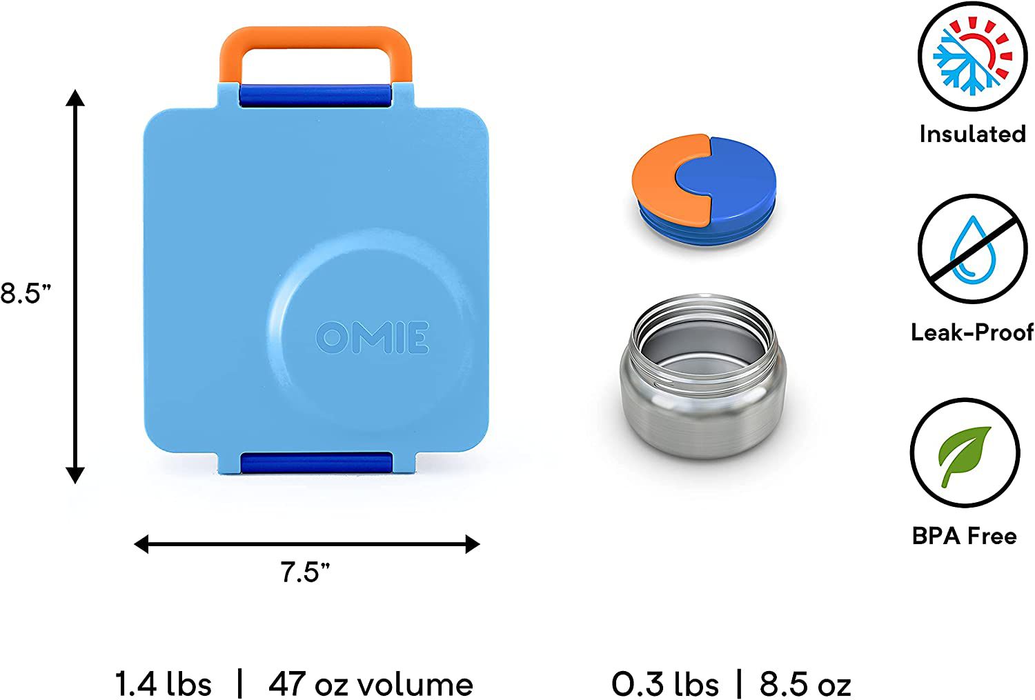 OmieBox - Fiambrera bento azul con aislamiento térmico