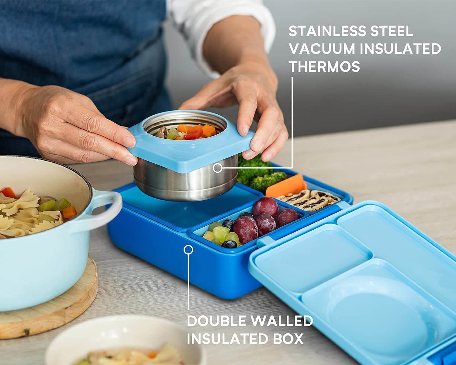 OmieBox - Fiambrera bento azul con aislamiento térmico