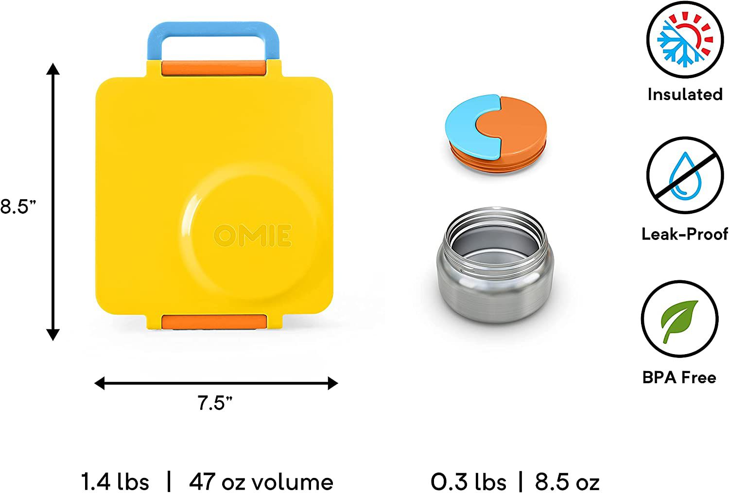 OmieBox Fiambrera Bento Amarilla con Aislamiento Térmico