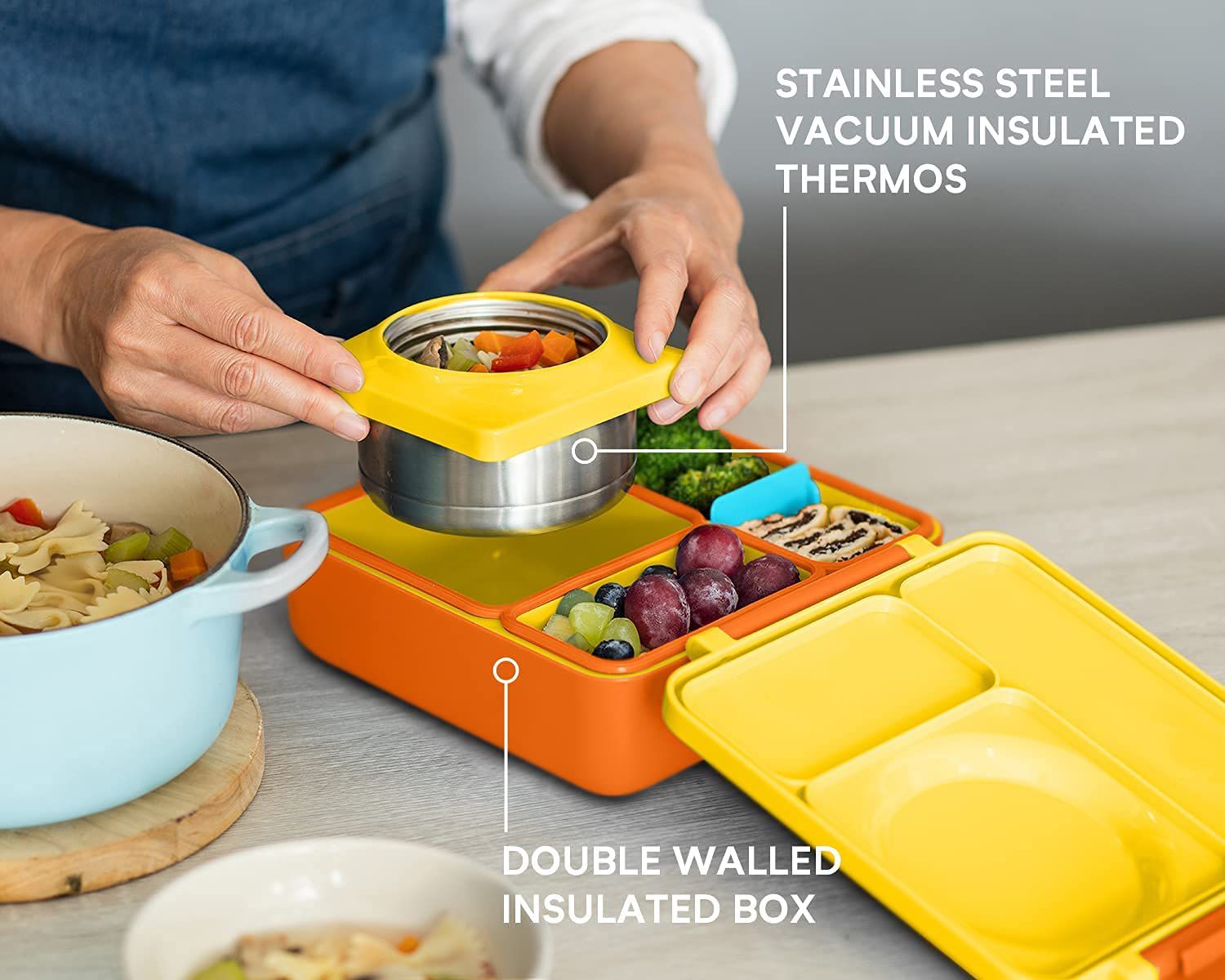 OmieBox Fiambrera Bento Amarilla con Aislamiento Térmico
