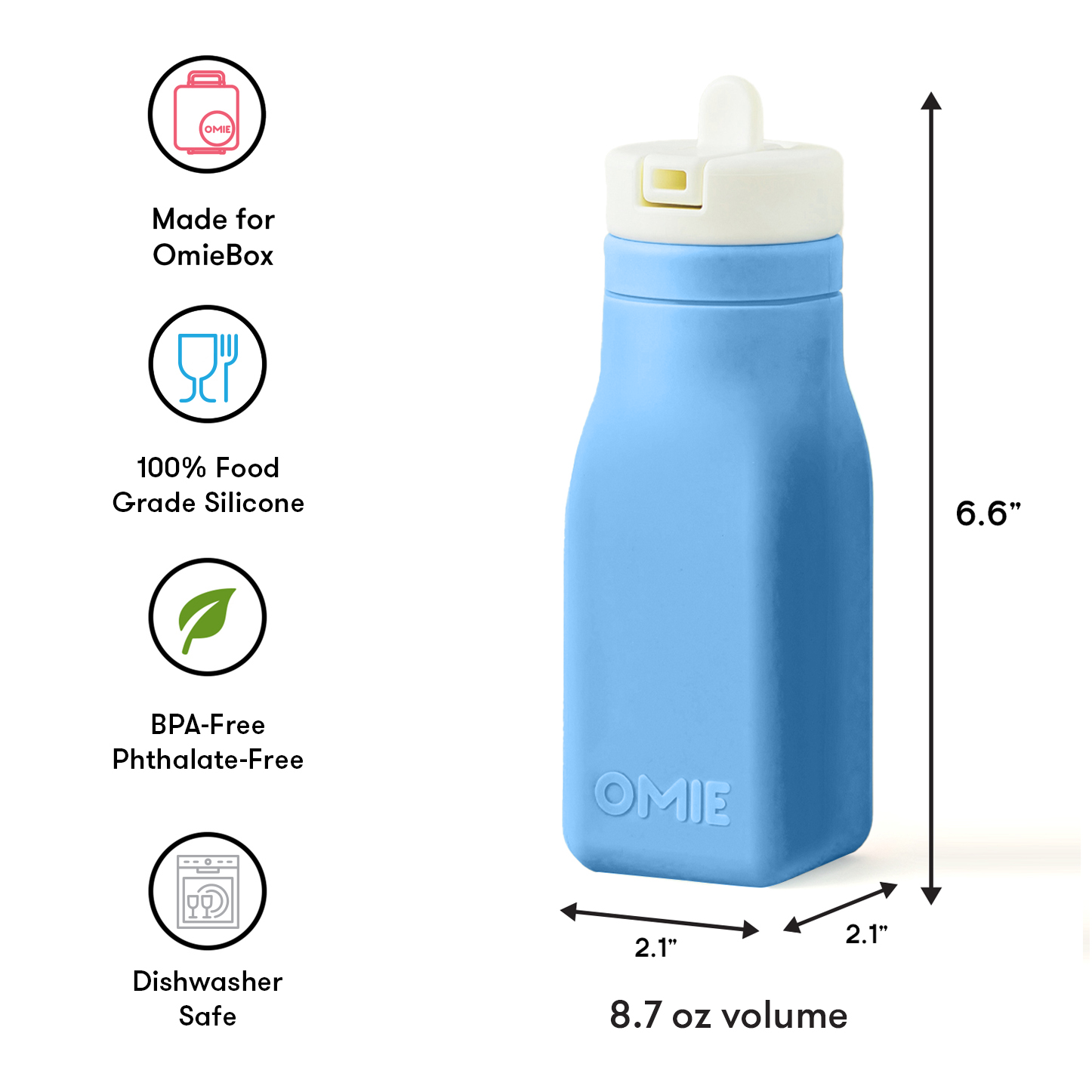 Omiebox - OmieBottle Botella de agua de silicona sin BPA, azul