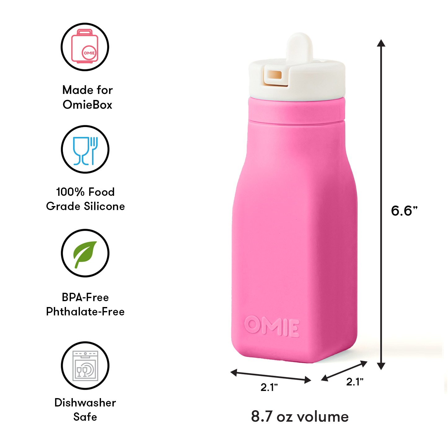 Omiebox - OmieBottle Cantimplora de Silicona sin BPA Rosa