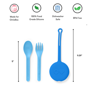 Omiebox - OmiePod Juego de Tenedor y Cuchara de Silicona Azul Capri