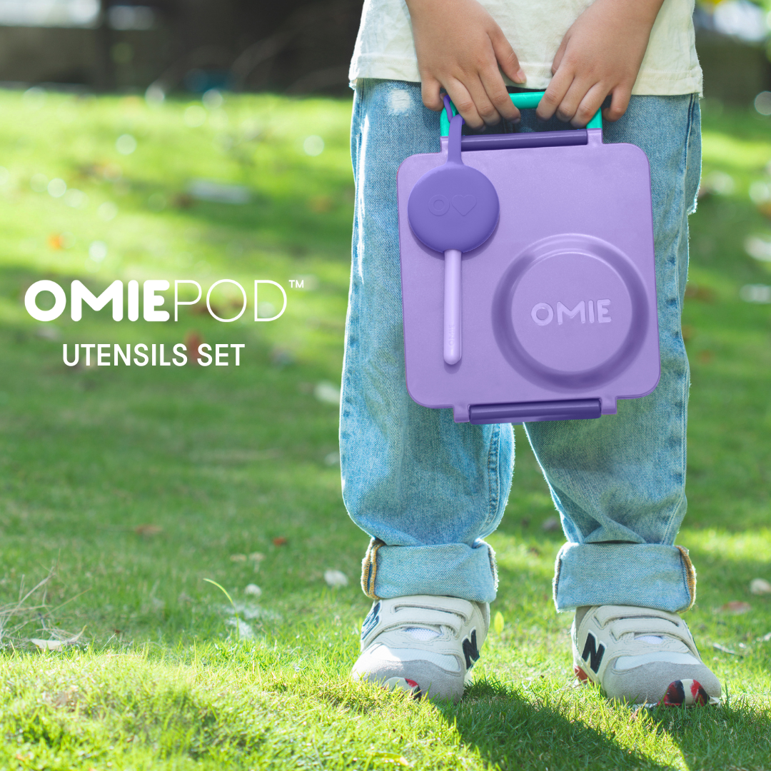 Omiebox - OmiePod Juego de Tenedor y Cuchara de Silicona Lila