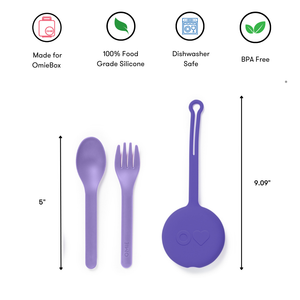 Omiebox - OmiePod Juego de Tenedor y Cuchara de Silicona Lila
