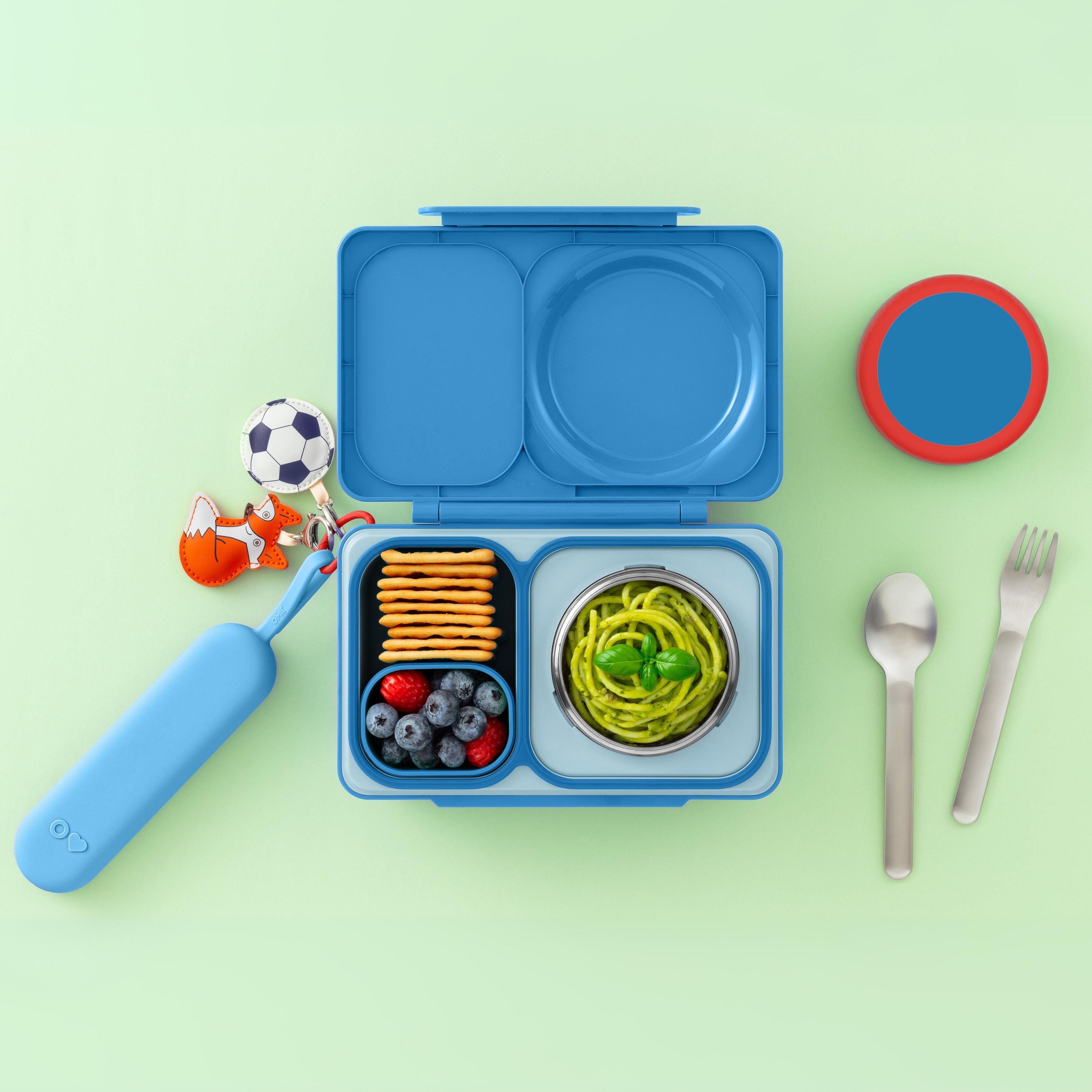 Omiebox - OmiePod UP Azure Juego de tenedor y cuchara de silicona