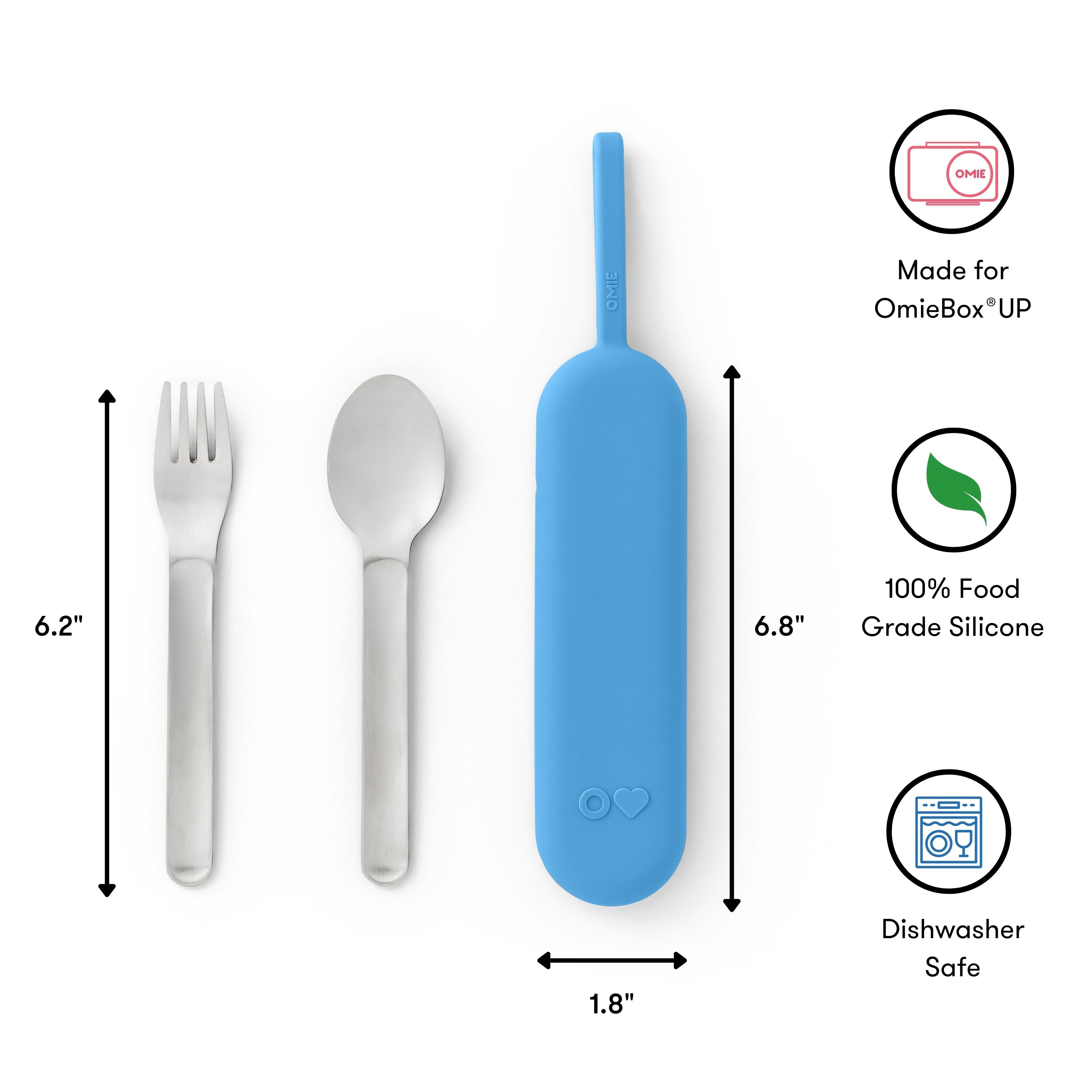 Omiebox - OmiePod UP Azure Juego de tenedor y cuchara de silicona