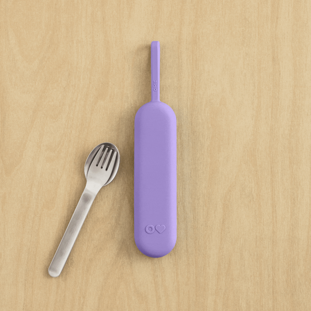 Omiebox - OmiePod UP Set de Tenedor y Cuchara de Silicona Violeta