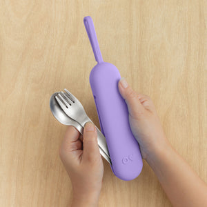 Omiebox - OmiePod UP Set de Tenedor y Cuchara de Silicona Violeta