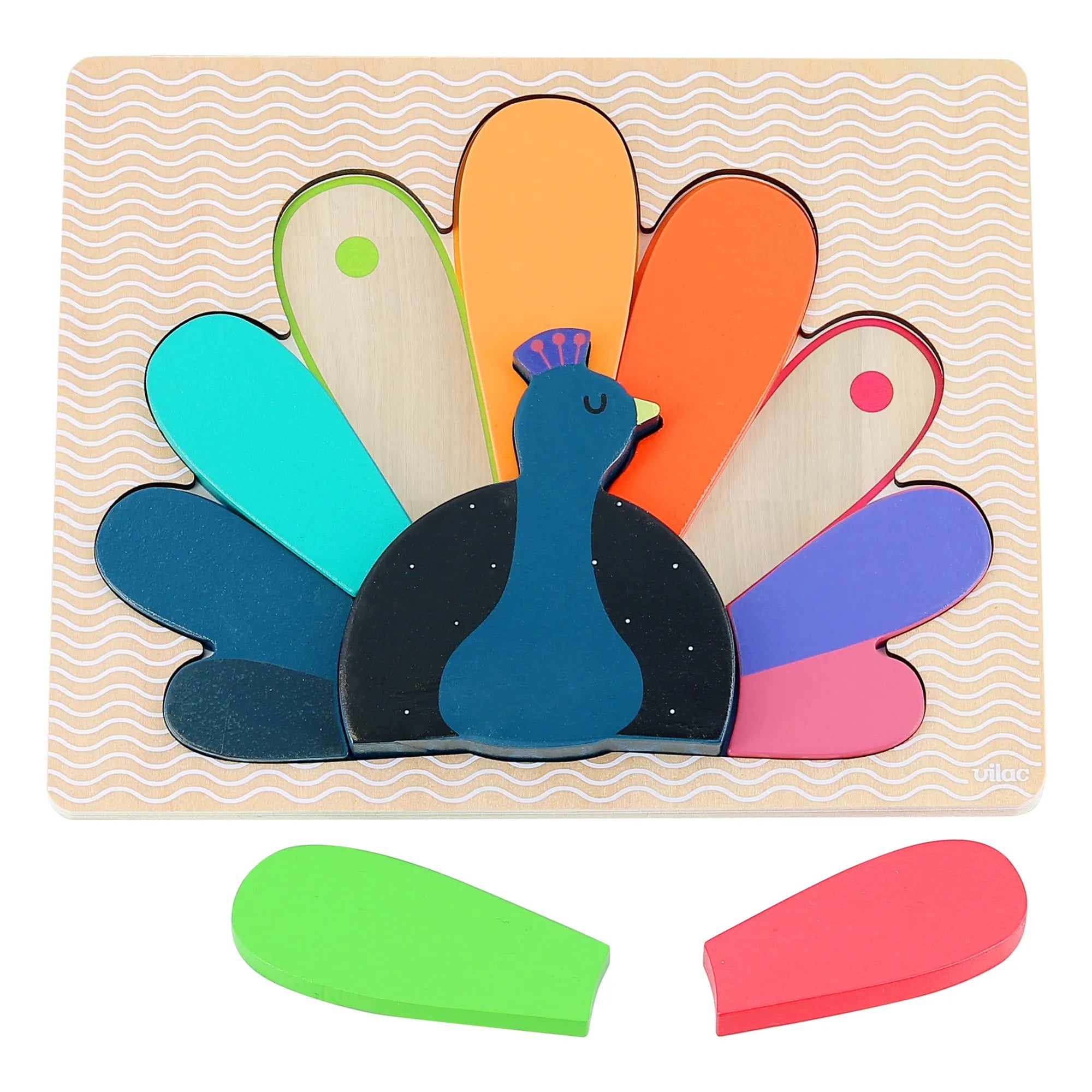 Vilac - Rompecabezas de emparejar formas de pavo real - Andy Westface