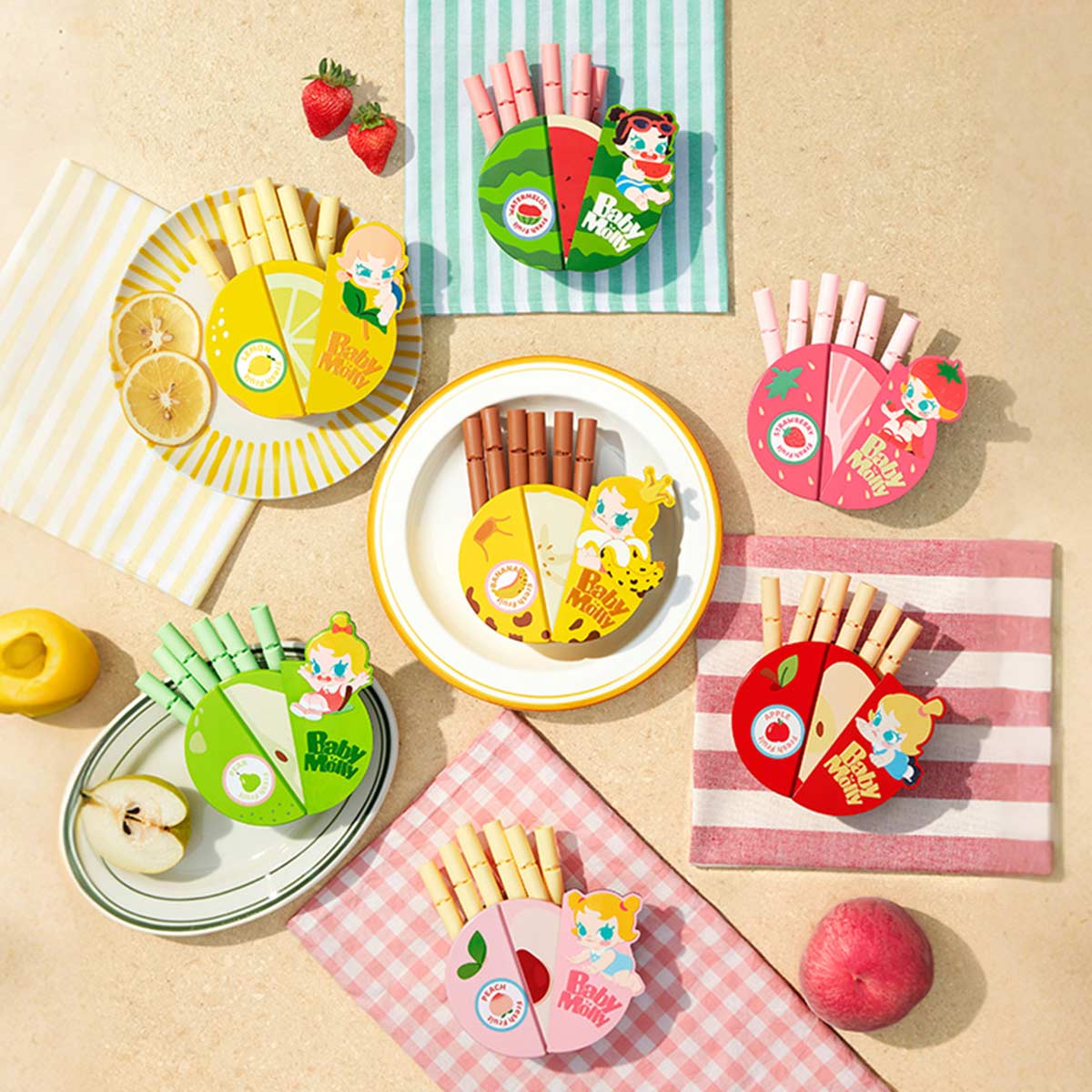 Pop Mart - Serie Original Baby Molly Sabor a Fruta, Set de Cajas Ciegas de Almacenamiento con Cierre Magnético