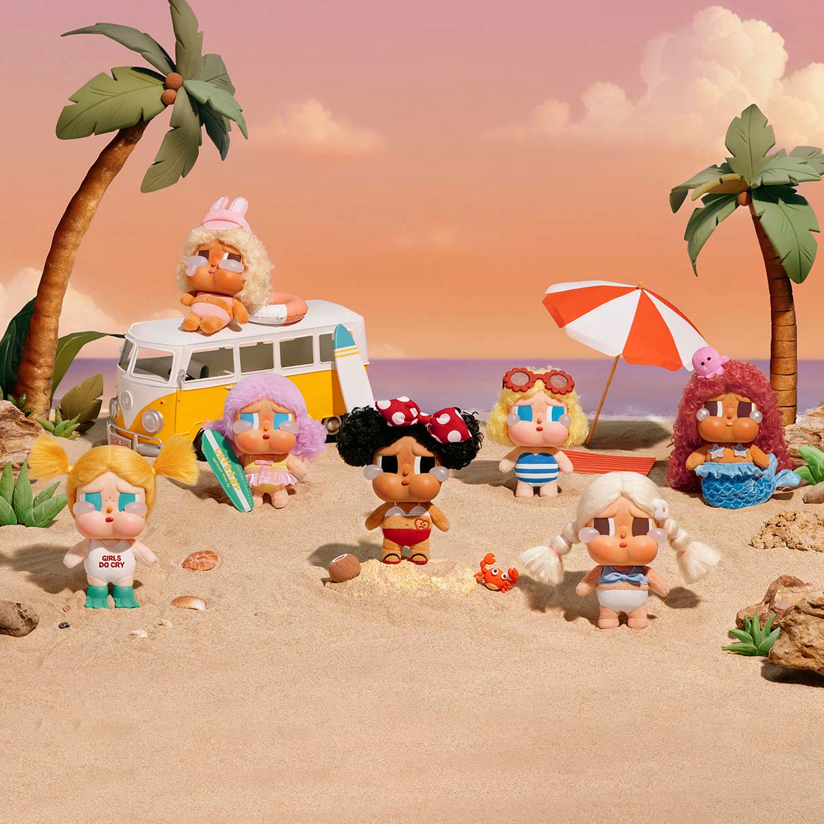 Pop Mart - Crybaby Vacation Mode On Serie Original de Vinilo y Peluche, Muñeca, Paquete Sorpresa Ciego