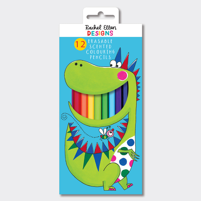 Rachel Ellen - Set de lápices de colores con aroma a dinosaurio y goma de borrar