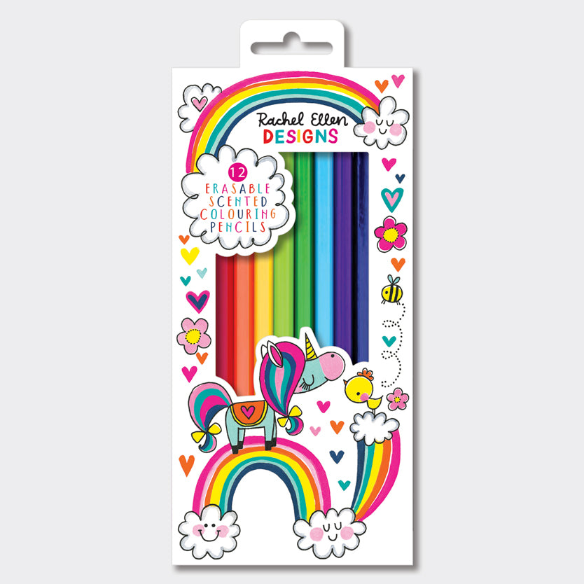 Set de lápices de colores perfumados con goma de borrar Unicornios - Rachel Ellen