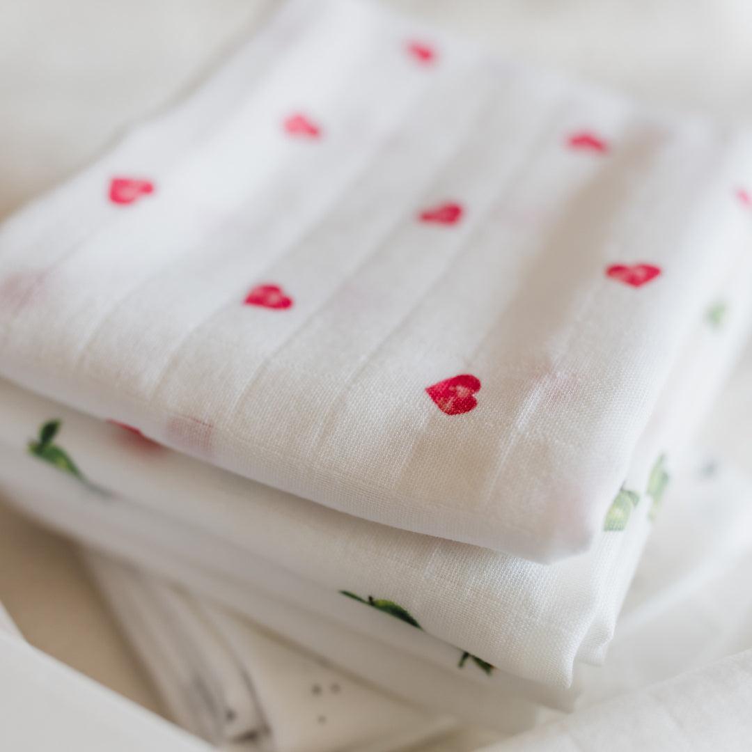 Rosa & Blue Muslin Squares - Heart - 3 Pack-Muslin Squares-Heart- | Natural Baby Shower