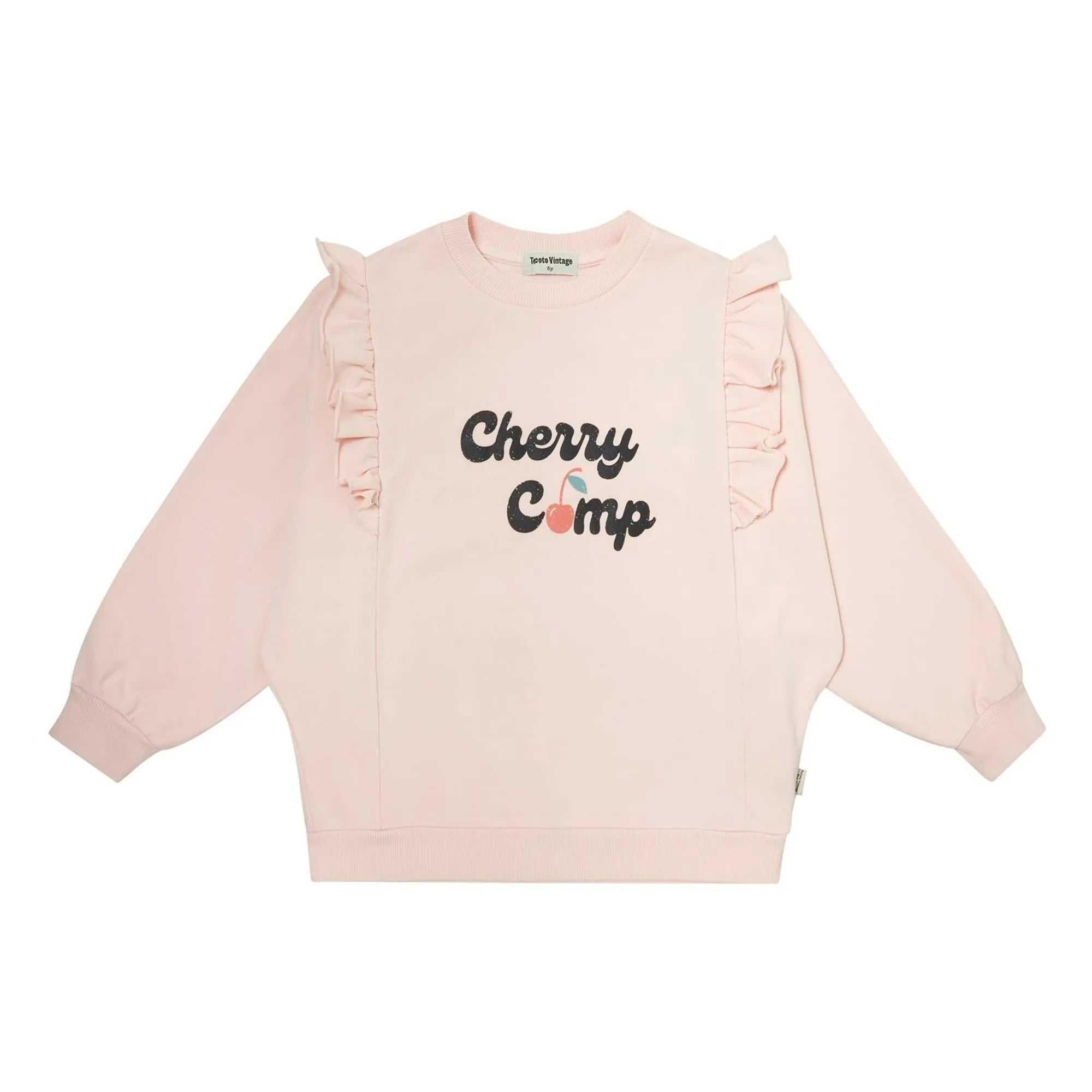 Tocoto Vintage - Sudadera de cerezas con volantes | Rosa pálido